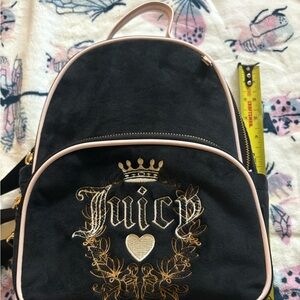 Juicy Couture Black Backpack with Pink Trim and Gold Embroidery